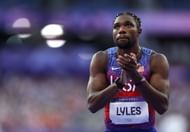 Noah Lyles celebrates after winning the gold medal in Athletics - Olympic Games Paris 2024: Day 13 - Source: Getty